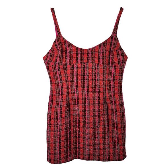 Endless Rose Dress Women Size XL Pink Plaid Tweed Wool Sheath Coquette Clueless - Picture 1 of 9